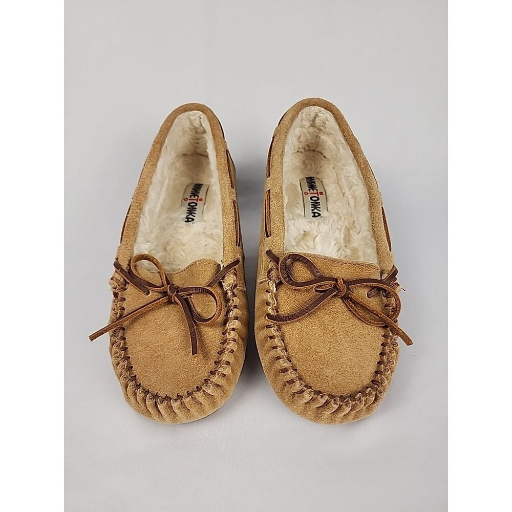 Minnetonka Women's Moccasins 7M Faux Lined Shoes 4052 Tan Leather Suede EUC - Picture 2 of 11